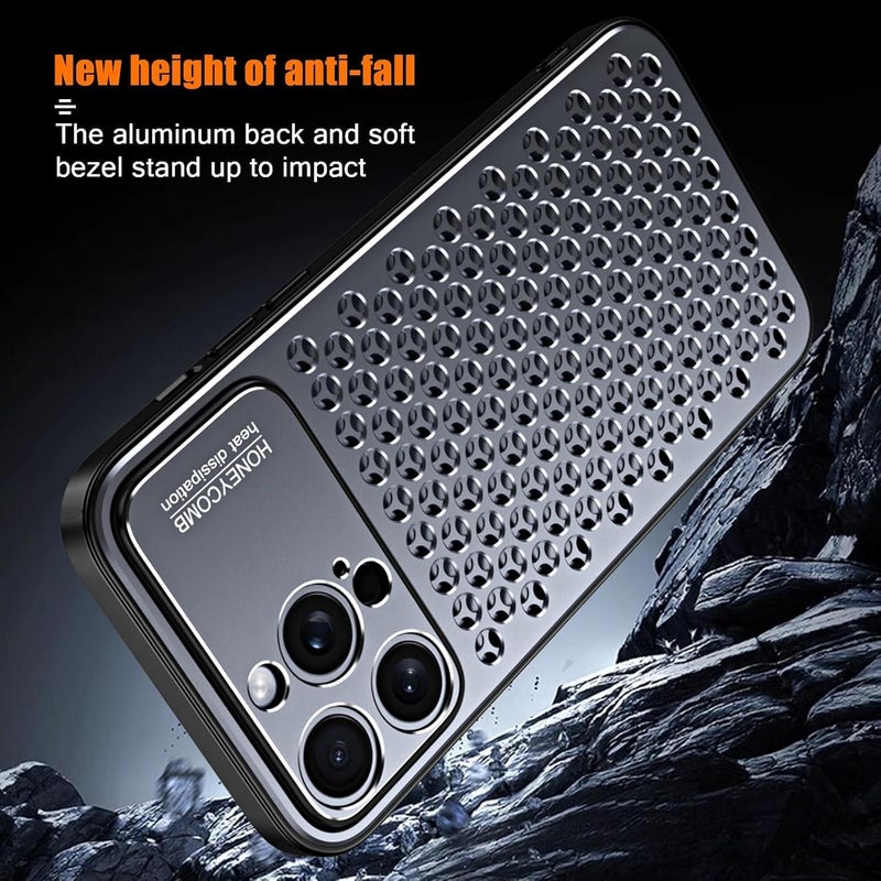 erorex For Iphone 14 Plus Metal Cooling Breathable Hollow Phone Case(Gray) - Image 3