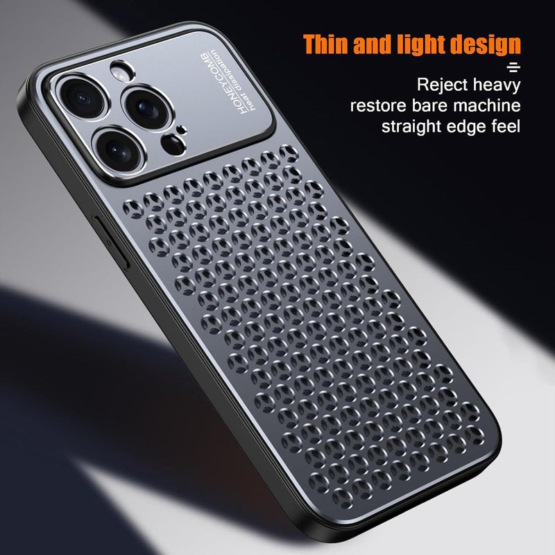 erorex For Iphone 14 Plus Metal Cooling Breathable Hollow Phone Case(Gray) - Image 2