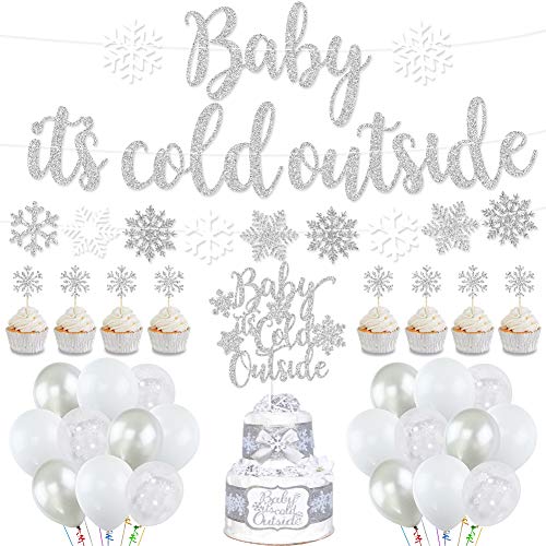 K KUMEED Baby Its Cold Outside Party Decorations Banner Snowflake Balloons Garland for Winter Wonderland Baby Shower Christmas Winter Birthday Party Supplies Silver Silver - Image 1