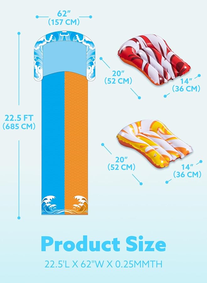 جوين 6.85 متر منزلقات مائية على العشب للأطفال والكبار ولوحتين للتزلج على الماء منزلقة مائية صيفية منزلقة مائية لعبة مائية مع رشاش مدمج للفناء الخلفي ومرح مائي خارجي للأطفال - Image 5