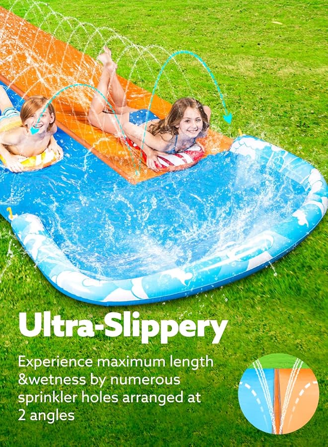 جوين 6.85 متر منزلقات مائية على العشب للأطفال والكبار ولوحتين للتزلج على الماء منزلقة مائية صيفية منزلقة مائية لعبة مائية مع رشاش مدمج للفناء الخلفي ومرح مائي خارجي للأطفال - Image 4