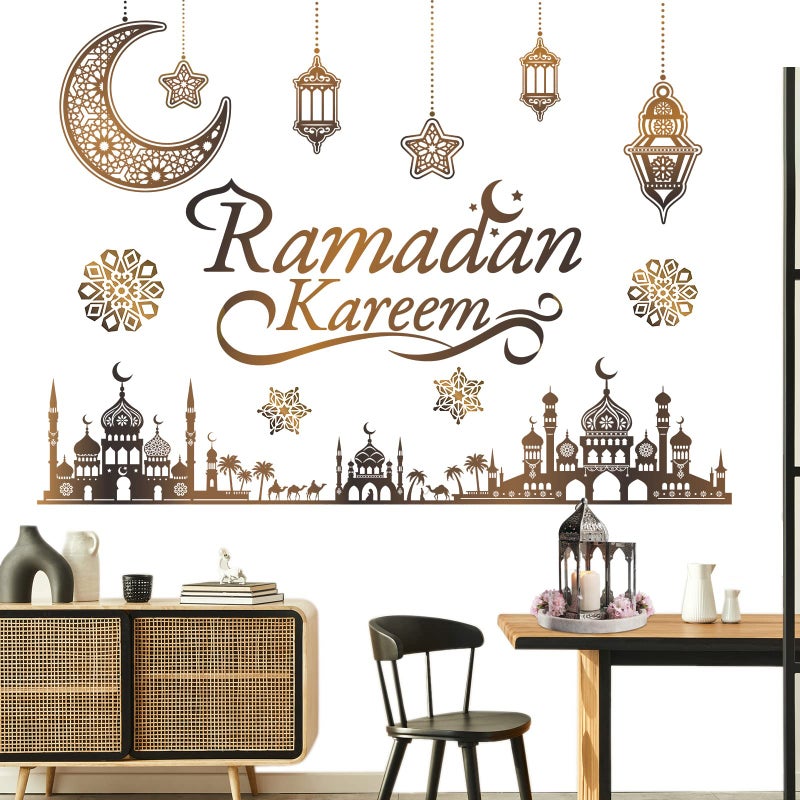 Faccito Ramadan Decorations Ramadan Eid Mubarak Kareem Stickers  Islamic Wall Decor Happy Ramadan Mubarak Arabic Party Decor  Window Living Room Bedroom Mirror Wall Ramadan Party Decorations Supplies - Image 1