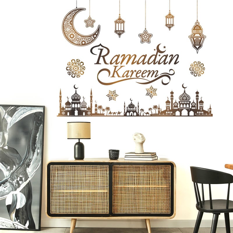Faccito Ramadan Decorations Ramadan Eid Mubarak Kareem Stickers  Islamic Wall Decor Happy Ramadan Mubarak Arabic Party Decor  Window Living Room Bedroom Mirror Wall Ramadan Party Decorations Supplies - Image 2