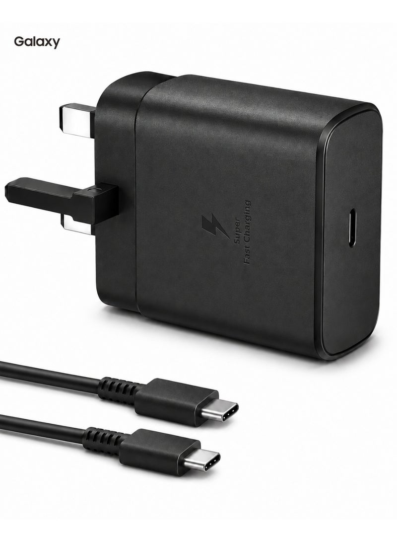جالاكسي شاحن USB-C أصلي فائق السرعة 2.0 بقدرة 45 واط مع كابل C-to-C بطول 1 متر وبتيار 5 أمبير، محول حائط PD 3.0 وPPS متوافق مع Samsung Galaxy S26/S25/S24/S23 Ultra وA57/A56/A55 وZ Fold7/Flip7 وTab S11/S10/S9 - أسود - Image 1