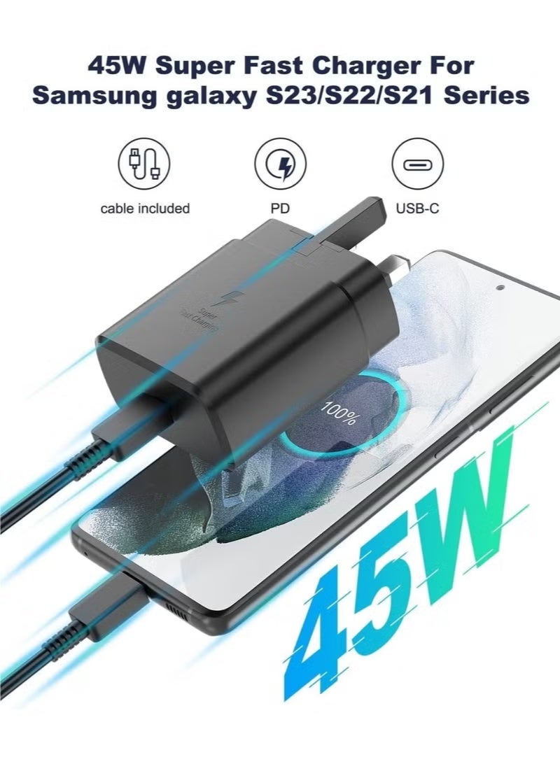 جالاكسي شاحن USB-C أصلي فائق السرعة 2.0 بقدرة 45 واط مع كابل C-to-C بطول 1 متر وبتيار 5 أمبير، محول حائط PD 3.0 وPPS متوافق مع Samsung Galaxy S26/S25/S24/S23 Ultra وA57/A56/A55 وZ Fold7/Flip7 وTab S11/S10/S9 - أسود - Image 2