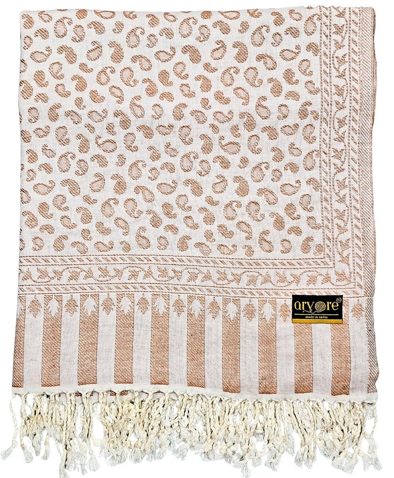 Arvore Women's Acro Wool Shawl, Traditional Design, 200 cm x 100 cm (Pearl White, Medium) - Image 3