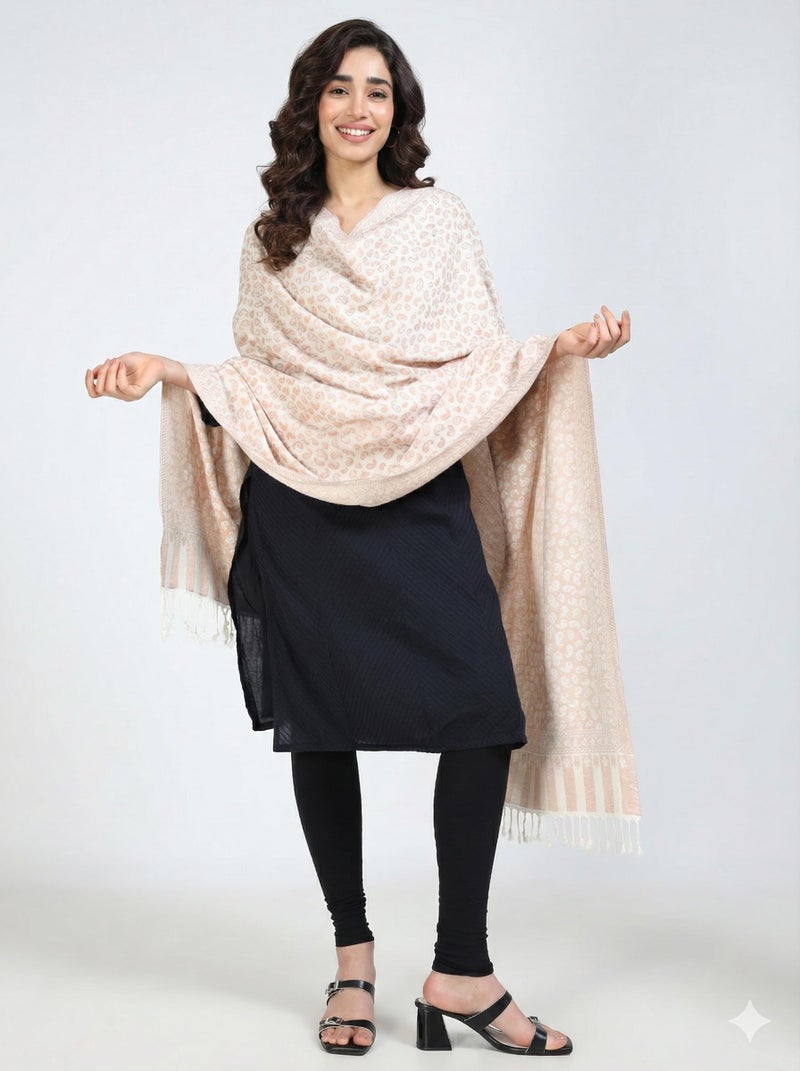 Arvore Women's Acro Wool Shawl, Traditional Design, 200 cm x 100 cm (Pearl White, Medium) - Image 4
