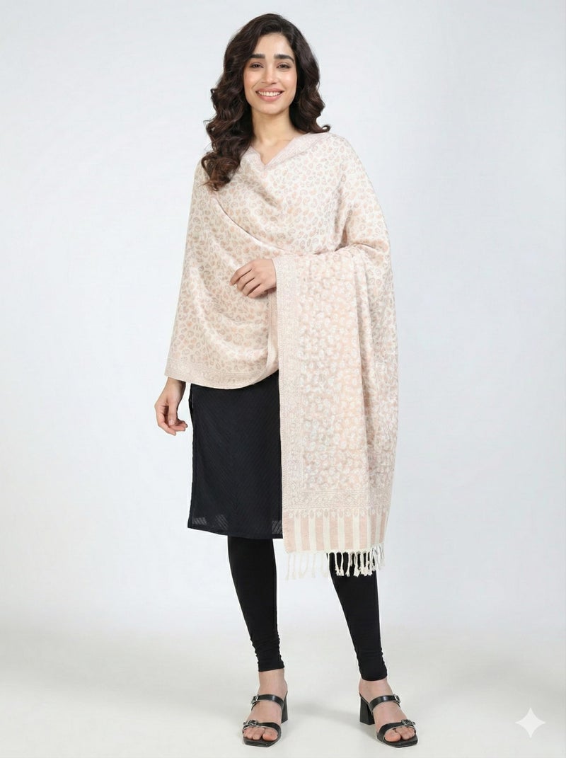 Arvore Women's Acro Wool Shawl, Traditional Design, 200 cm x 100 cm (Pearl White, Medium) - Image 2