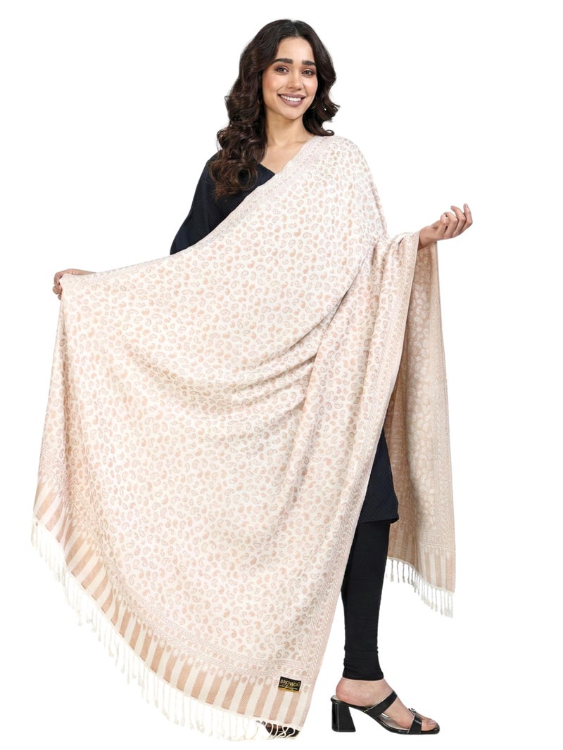 Arvore Women's Acro Wool Shawl, Traditional Design, 200 cm x 100 cm (Pearl White, Medium) - Image 1