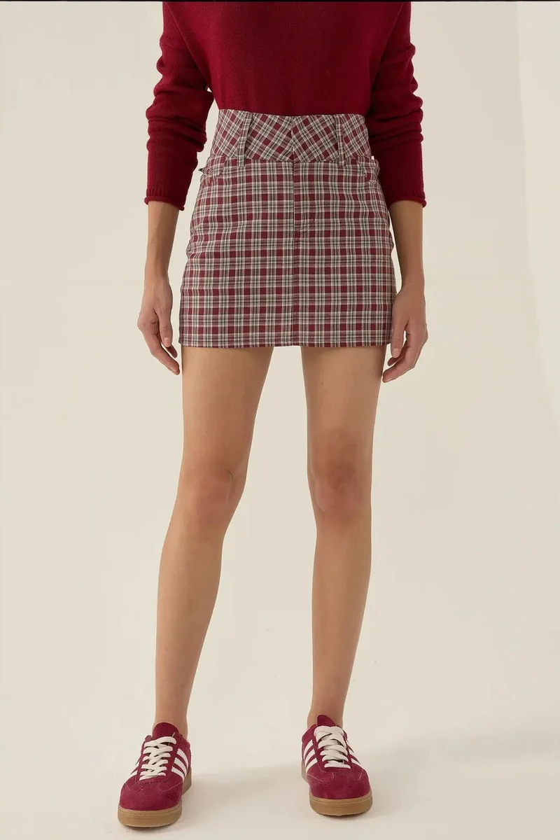 Hiccup Cherry Red Plaid Mini Skirt for Women | Best Price UAE