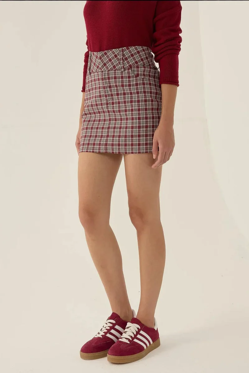 Hiccup Cherry Red Plaid Mini Skirt for Women | Best Price UAE