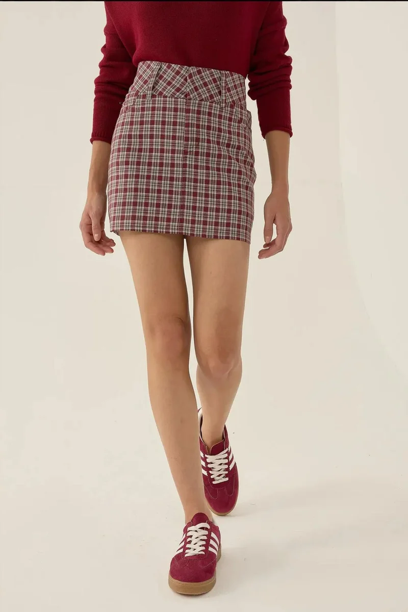 Hiccup Cherry Red Plaid Mini Skirt for Women | Best Price UAE