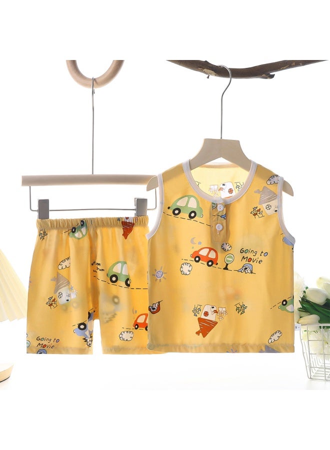 Summer Kidsren's Vest Suit For Boys And Girls, Cotton Silk Sleeveless Air-conditioned Home Clothes, 0-8 Years Old Shorts, Casual And Versatile