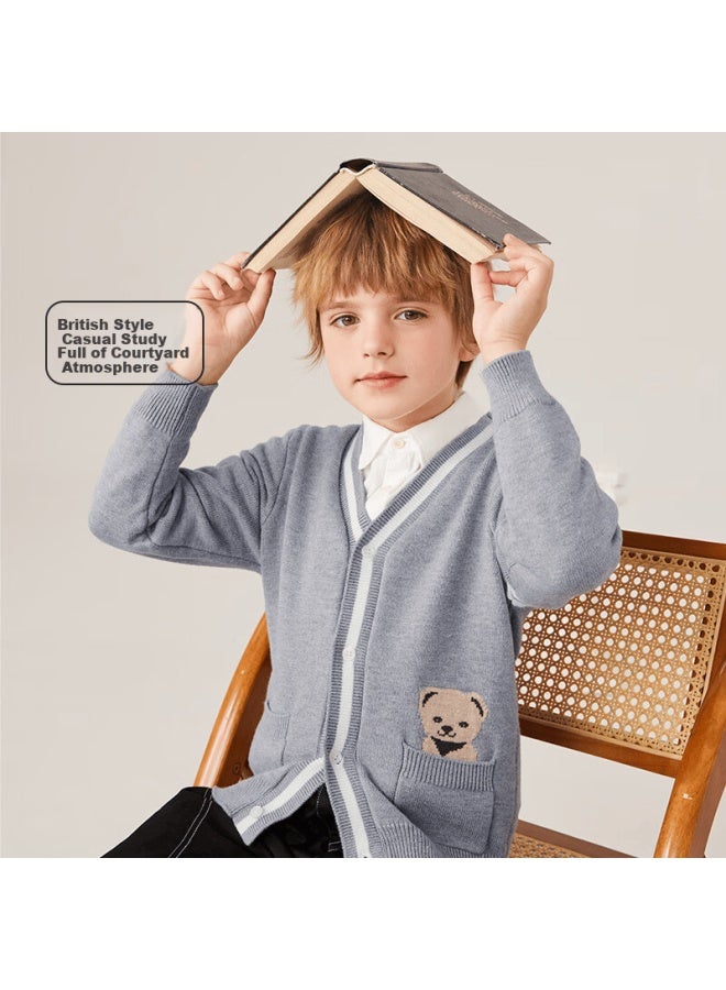 Classic Teddy Kids Sweater Boys Knit Cardigan Baby Jacket Fashion Spring Gray 150 - Image 2