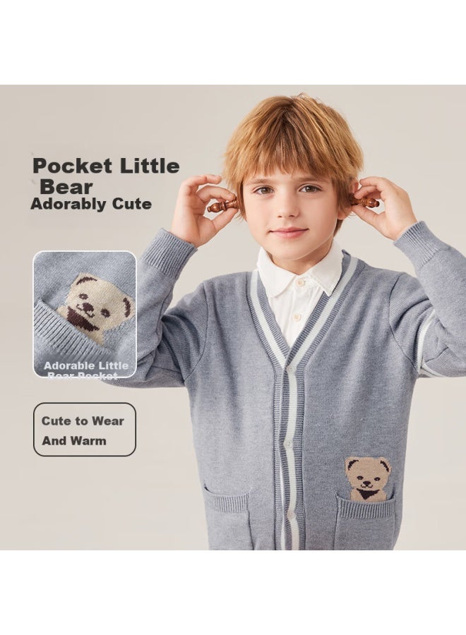 Classic Teddy Kids Sweater Boys Knit Cardigan Baby Jacket Fashion Spring Gray 150 - Image 1