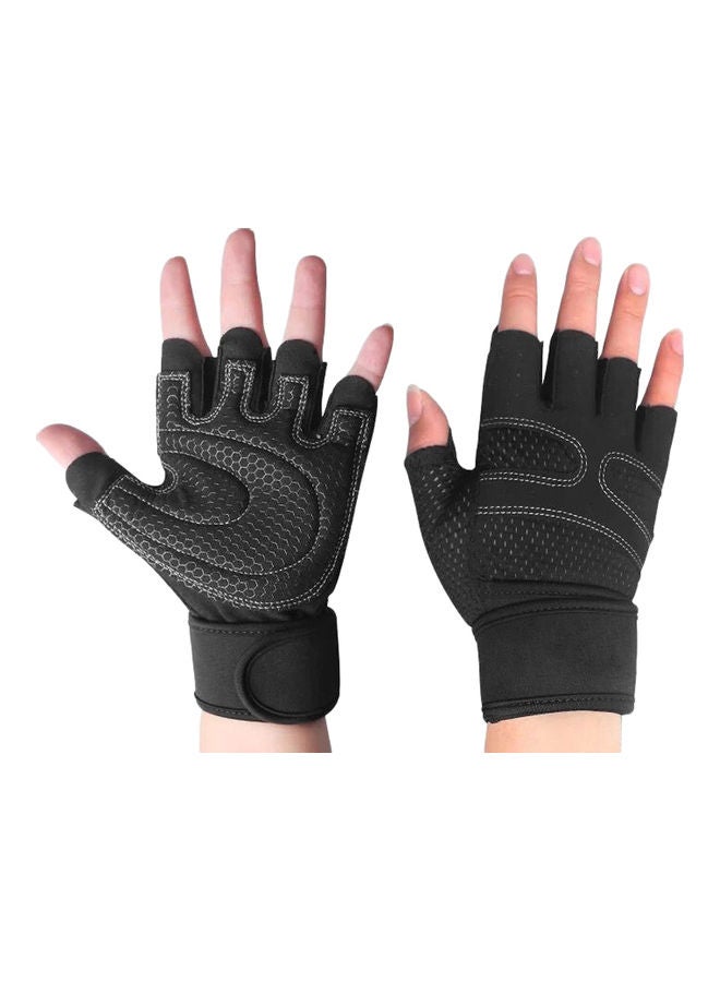 NIBEMINENT Pair Of Half Finger Weightlifting Gloves With Wrist Wraps XL  - Image 1