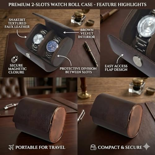 essart Luxury Watch Roll Case – Travel Watch Organizer-Watch Travel Case for 2 Watches | PU Leather Portable Gift Box for Watch Collectors - Image 3