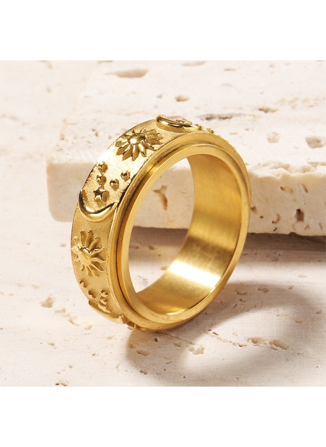 Beyond Sun and Moon Relief Rotating Ring, 14K Gold Plated Anti Fading Titanium Ring, Luxury Gold Ring for Women (Gold+Blue)  - Image 3