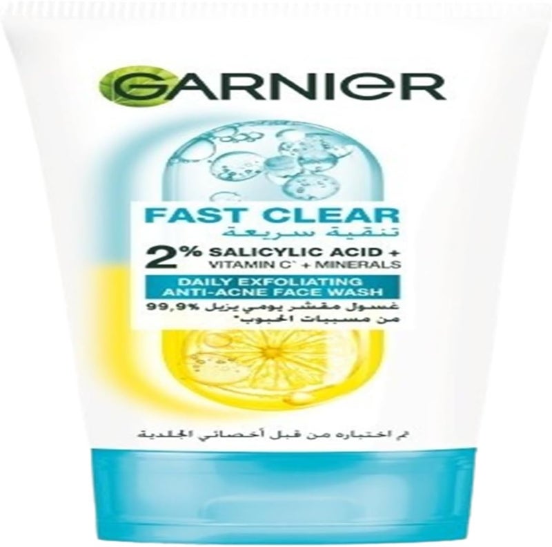 Garnier Skinactive Fast Clear 3-in-1 Face Wash, For Acne Prone Skin, with Salicylic Acid and Vitamin C, 150ml - Image 1