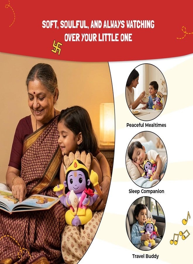 Panda's Box Mantra Chanting Lord Vishnu | As Seen on Shark Tank | Musical Soft Plush Toy | Non-Toxic, Safe|Best Birthday Gift for Newborn Kids (Boys, Girls) | Free Colouring Book | Medium 30 CM - Image 5