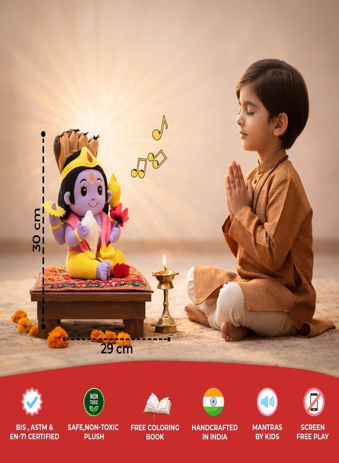 Panda's Box Mantra Chanting Lord Vishnu | As Seen on Shark Tank | Musical Soft Plush Toy | Non-Toxic, Safe|Best Birthday Gift for Newborn Kids (Boys, Girls) | Free Colouring Book | Medium 30 CM - Image 2