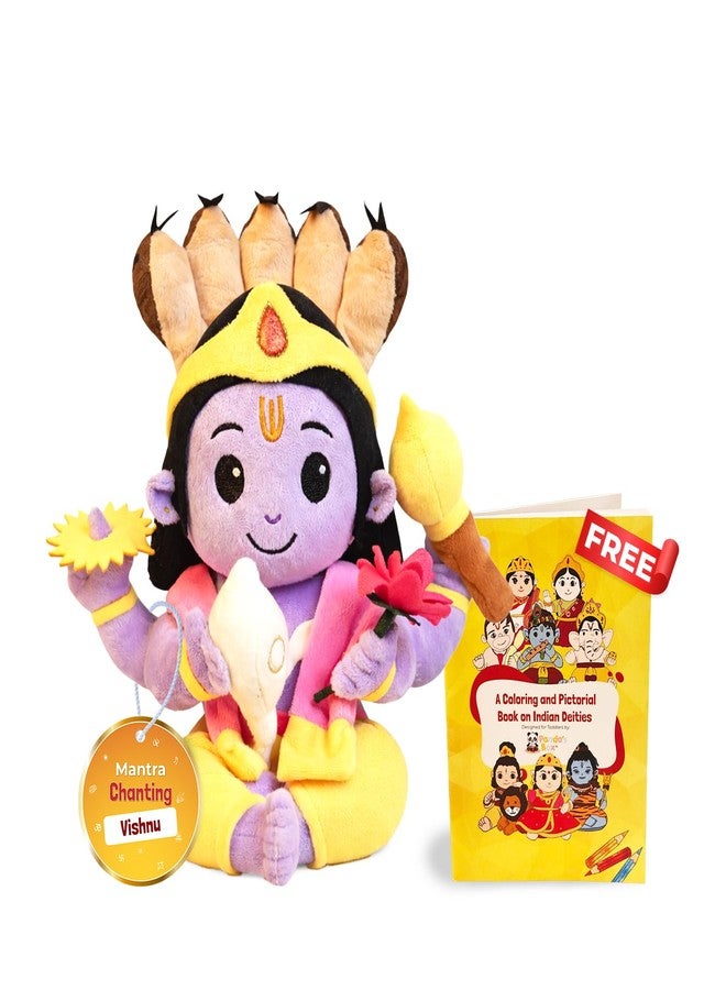 Panda's Box Mantra Chanting Lord Vishnu | As Seen on Shark Tank | Musical Soft Plush Toy | Non-Toxic, Safe|Best Birthday Gift for Newborn Kids (Boys, Girls) | Free Colouring Book | Medium 30 CM - Image 1