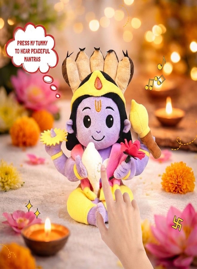 Panda's Box Mantra Chanting Lord Vishnu | As Seen on Shark Tank | Musical Soft Plush Toy | Non-Toxic, Safe|Best Birthday Gift for Newborn Kids (Boys, Girls) | Free Colouring Book | Medium 30 CM - Image 3