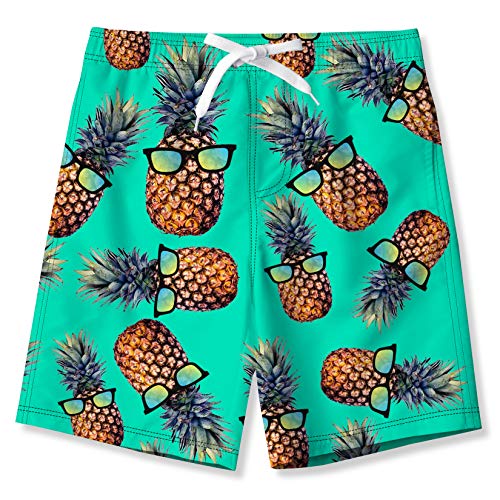 BFUSTYLE 11-12 Years Big Kid Child Boy's Watertight Polyester Beach Boyshorts Green Glasses Pineapple Tropical Hawaiian Tropical Beach Hawaii Surfing Swimming Trunks Bottoms - Image 2