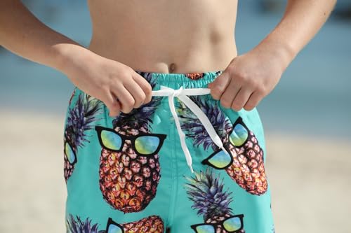 BFUSTYLE 11-12 Years Big Kid Child Boy's Watertight Polyester Beach Boyshorts Green Glasses Pineapple Tropical Hawaiian Tropical Beach Hawaii Surfing Swimming Trunks Bottoms - Image 3