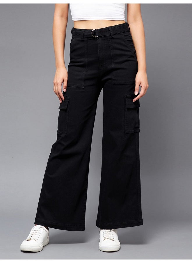 Miss Chase - Miss Chase Women's Wide Leg High Rise Clean Look Regular Stretchable Denim Jeans Black - Image 1