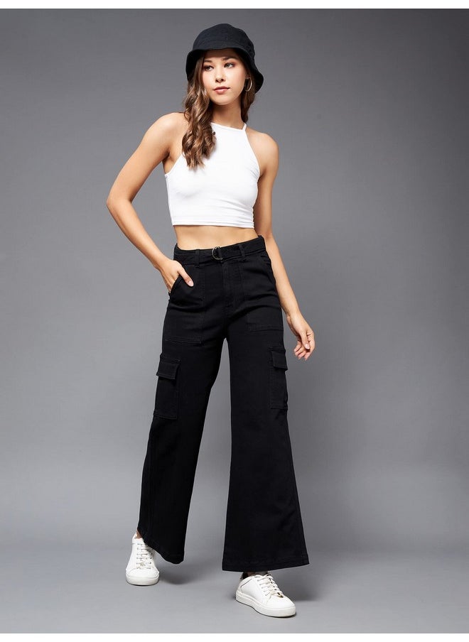 Miss Chase - Miss Chase Women's Wide Leg High Rise Clean Look Regular Stretchable Denim Jeans Black - Image 1