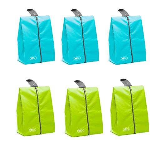 Lify Shoe Storage Organizer Bags Set, Water-Resistant Nylon Fabric with Sturdy Zipper for Traveling (6 Pack) (Aqua Blue(Turquoise) & Florescent(Neon Green)) - Image 1