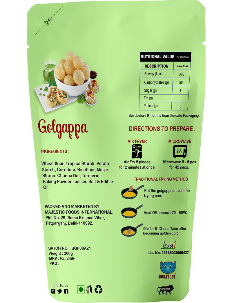 BOGATCHI Pani puri packet ready to eat - Fry or Bake in Microwave | instant pani puri pellets | Golgappe Packet Readymade | Pani Puri Papad | pani poori Panipuri packets - Value Pack, 200g - Image 2