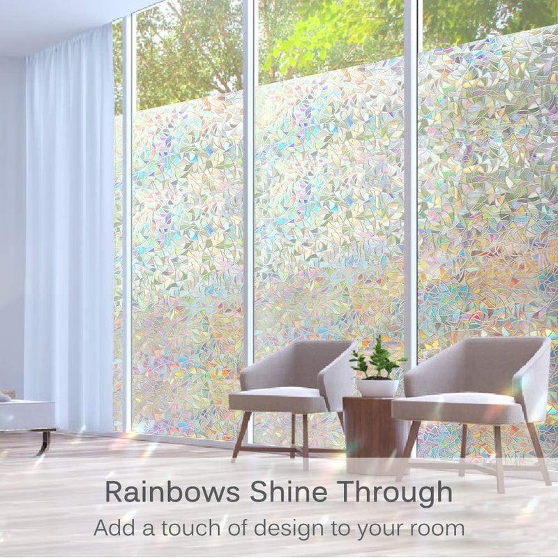 Volcanics Bulk storage easy optimized build Window Privacy Film Static Window Clings Vinyl 3D Window Decals Window Stickers Rainbow Window Film for Glass Door Heat Control Anti UV 17.5 x 157.4 Inches New residential zone delivery - Image 2