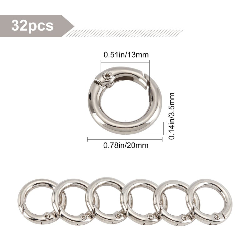 SUNNYCLUE 32Pcs Spring O Rings Silver Round Carabiner Clip Split Zinc Alloy Snap Hooks Metal Clamp Clasp Keyrings Buckle Trigger for Bag Purse Handbag Strap Craft DIY Accessory, 20MM, 3.5mm Thick - Image 2