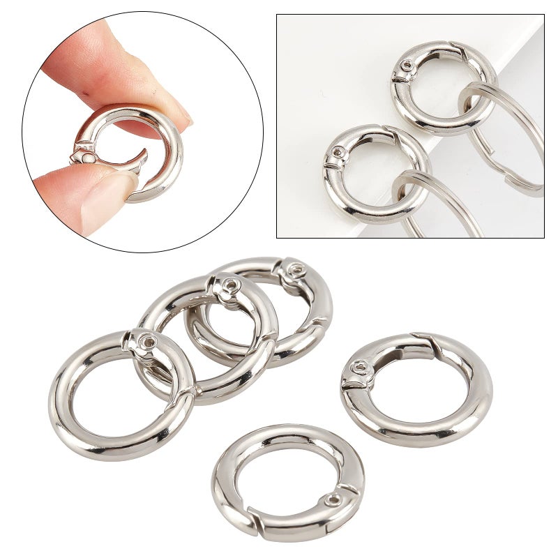 SUNNYCLUE 32Pcs Spring O Rings Silver Round Carabiner Clip Split Zinc Alloy Snap Hooks Metal Clamp Clasp Keyrings Buckle Trigger for Bag Purse Handbag Strap Craft DIY Accessory, 20MM, 3.5mm Thick - Image 4