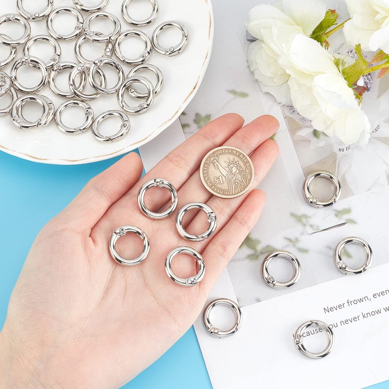 SUNNYCLUE 32Pcs Spring O Rings Silver Round Carabiner Clip Split Zinc Alloy Snap Hooks Metal Clamp Clasp Keyrings Buckle Trigger for Bag Purse Handbag Strap Craft DIY Accessory, 20MM, 3.5mm Thick - Image 3