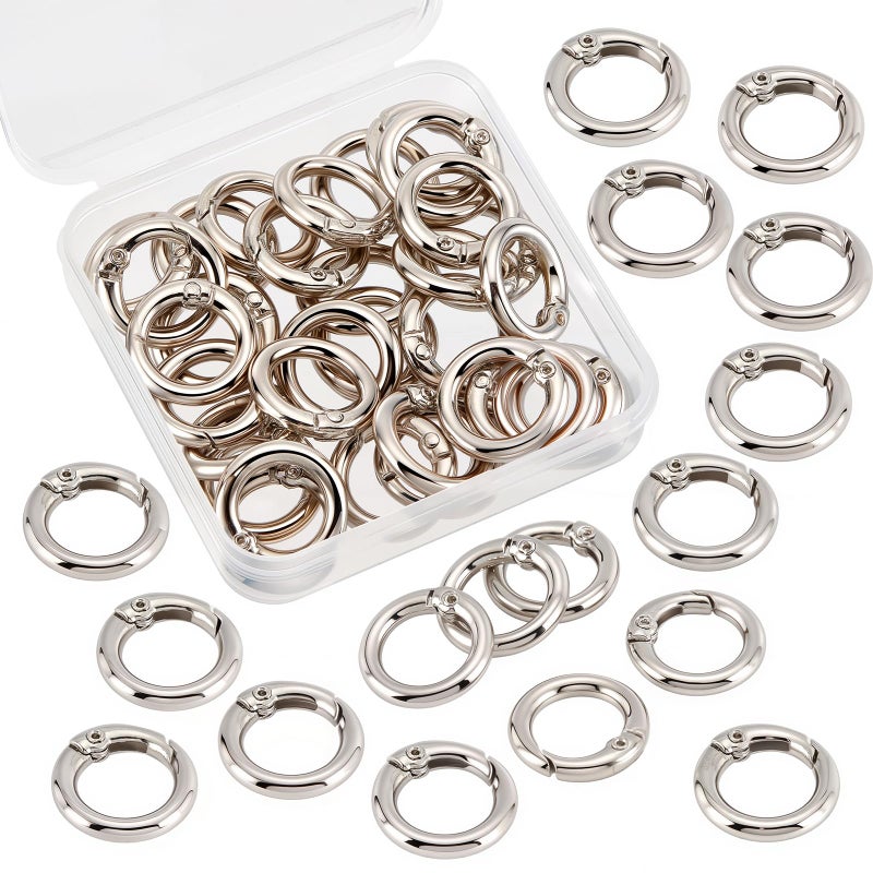 SUNNYCLUE 32Pcs Spring O Rings Silver Round Carabiner Clip Split Zinc Alloy Snap Hooks Metal Clamp Clasp Keyrings Buckle Trigger for Bag Purse Handbag Strap Craft DIY Accessory, 20MM, 3.5mm Thick - Image 1