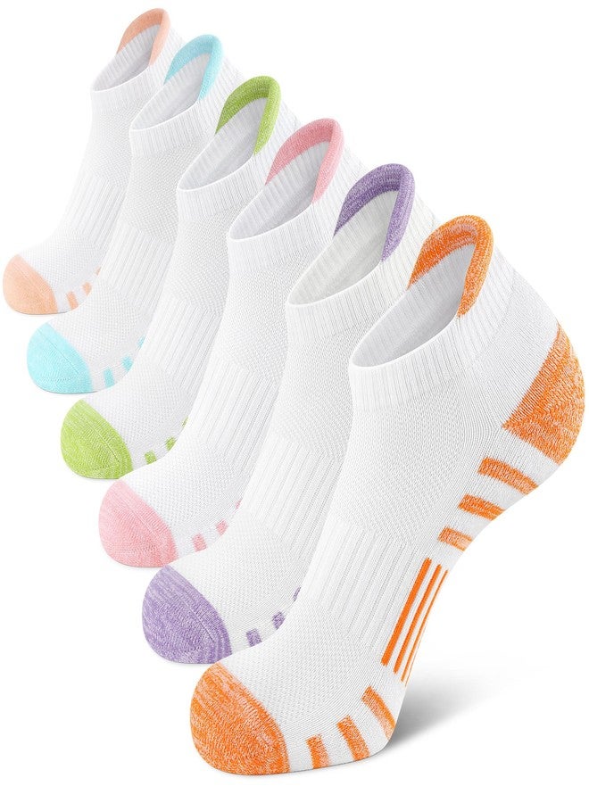 Airacker Athletic Running Ankle Cotton Socks, Low Cut Cushioned Performance Anti-Blister Tab Sport Sock for Men Women 6 Pairs, White-multicolor, 12-14 - Image 1