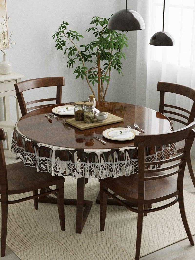 Clasiko 4 Seater Dining Table Cover; 60x60 Inches; Material - PVC; Shape - Round; Pack of 1; Anti Slip; Silver Lace - Image 2