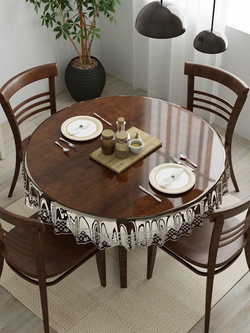 Clasiko 4 Seater Dining Table Cover; 60x60 Inches; Material - PVC; Shape - Round; Pack of 1; Anti Slip; Silver Lace - Image 1