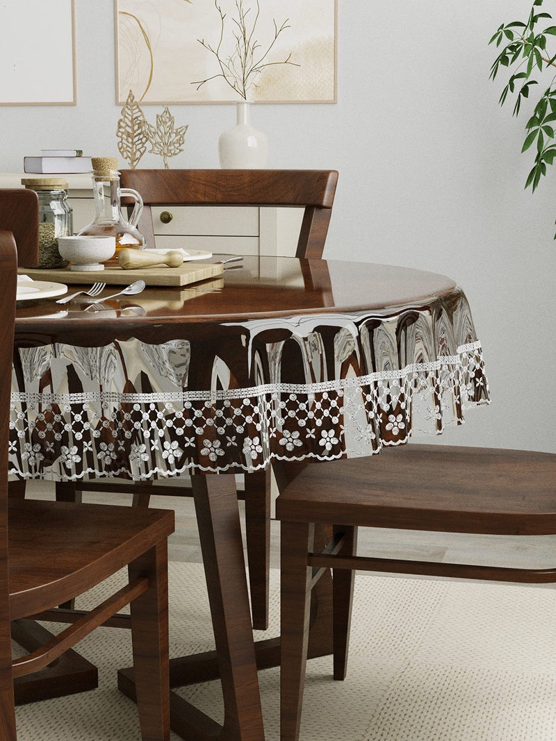 Clasiko 4 Seater Dining Table Cover; 60x60 Inches; Material - PVC; Shape - Round; Pack of 1; Anti Slip; Silver Lace - Image 3