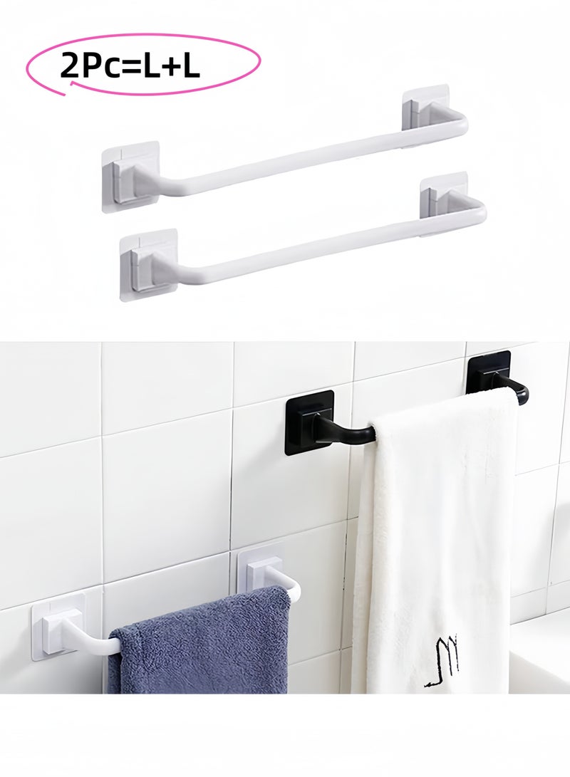 2PC Wall Mounted Towel Holder – Self-Adhesive Bathroom/Kitchen Towel Bar, Flip-Flop Hanger, Organizer Rack (White L 34cm ×2)  - Image 1
