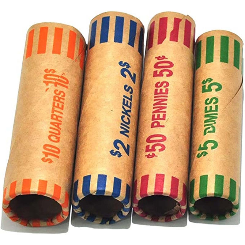 L LIKED Preformed Coin Wrappers Rolls 128 Assorted Quarters Pennies Nickels and Dimes - Image 2