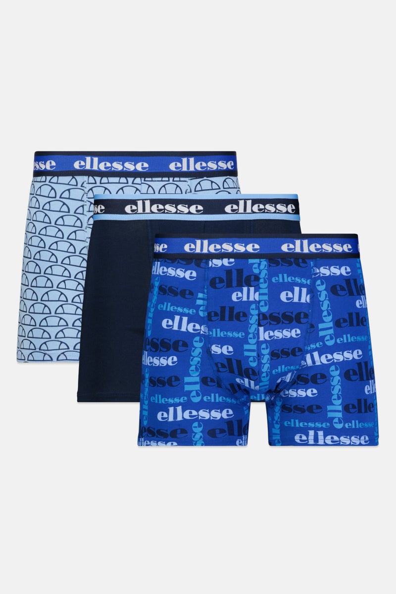 Ellesse Men 3 Piece Brand Logo Trunks, Blue  - Image 1