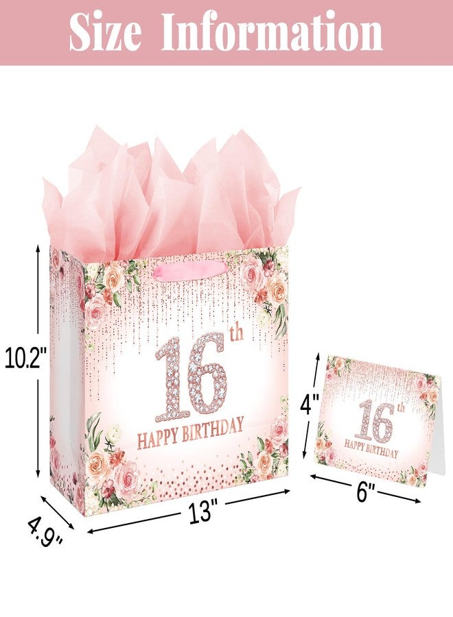 Laidans Sweet 16th Happy Birthday Gift Bag with Tissue Paper and Card for Girls Kids Birthday Party (Rose Gold) (16th) - Image 2