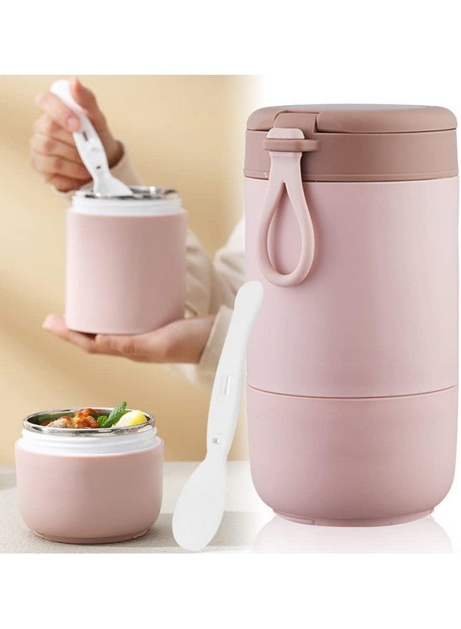 ZOKIXTO Oatmeal Yogurt Container, Overnight Oats Containers With Lids And Spoon, Stainless Steel Insulated Food Container, 2-Tier Parfait Cup Milk Container For Breakfast Lunch (Pink), 800Ml - Image 1