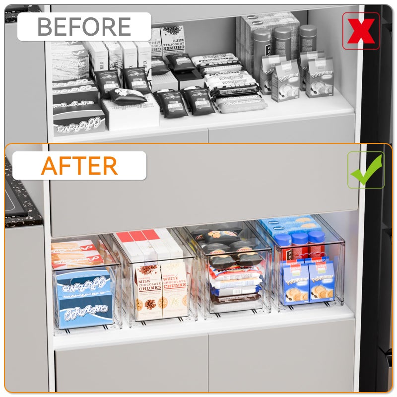 Yieach 4 Pack Large Stackable Storage Drawers,11â€³Deep Under Cabinet Organizer,Baby Bottle Organizer,Clear Stacking Pull Out Drawer,Acrylic Storage Containers Bins for Organizing Snack,Medicine,Makeup - Image 4
