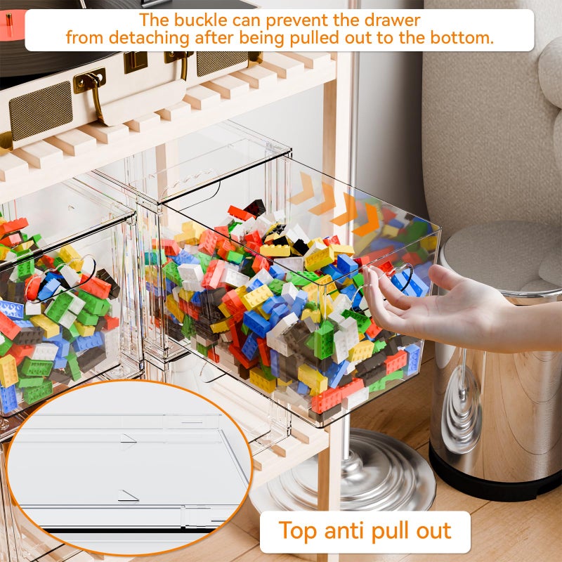 Yieach 4 Pack Large Stackable Storage Drawers,11â€³Deep Under Cabinet Organizer,Baby Bottle Organizer,Clear Stacking Pull Out Drawer,Acrylic Storage Containers Bins for Organizing Snack,Medicine,Makeup - Image 2