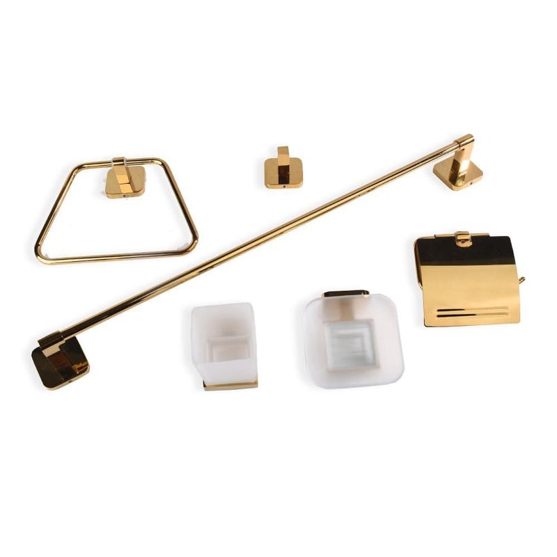 6 Piece Bathroom Accessories Set SUS304 Stainless Steel Rustproof – 24" Towel Bar, Toilet Paper Holder, Towel Ring, Robe Hook – Elegant Wall Design (Gold)